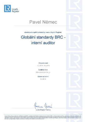 Globální standardy BRC - interní auditor